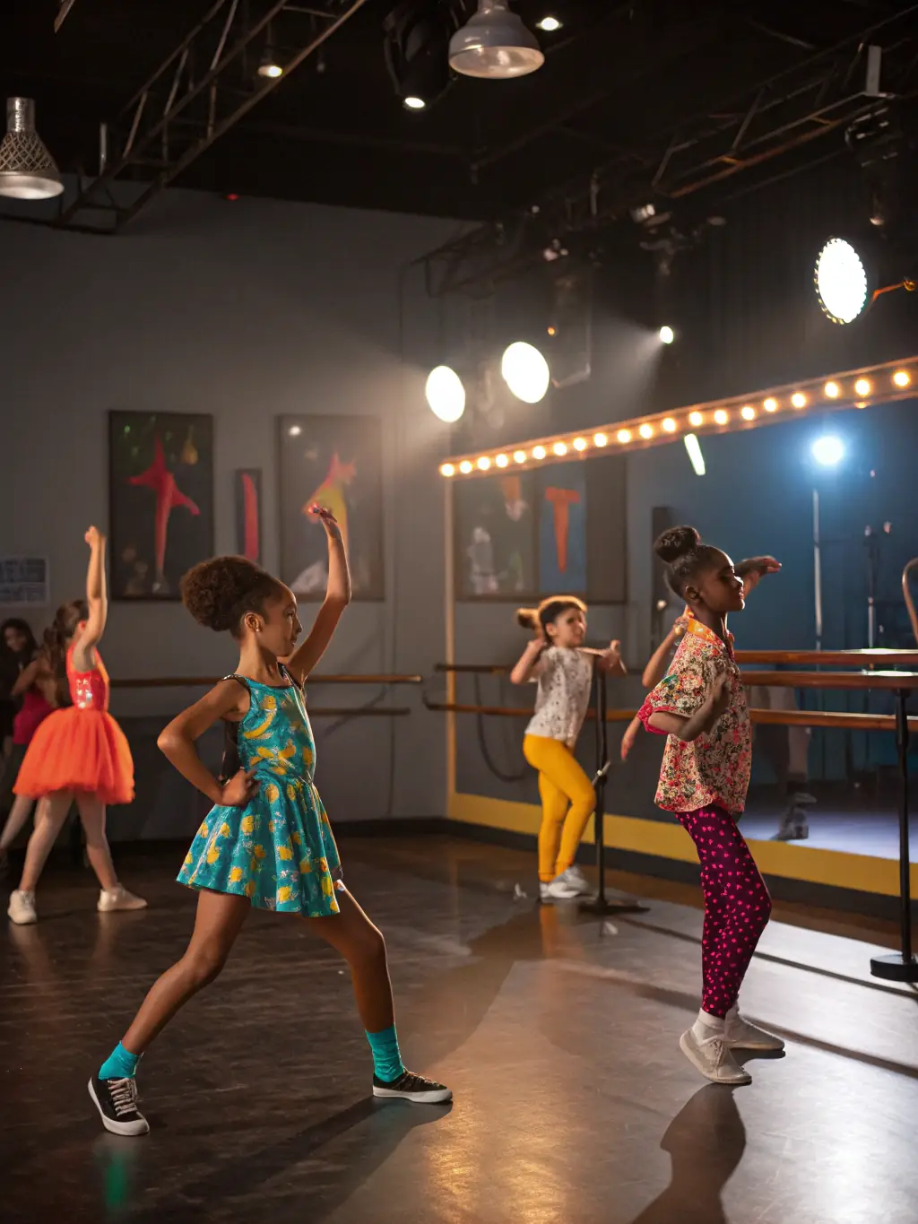 Young participants engaged in a lively dance class at MAISON DE JEUNES, learning new moves and enjoying the rhythm.